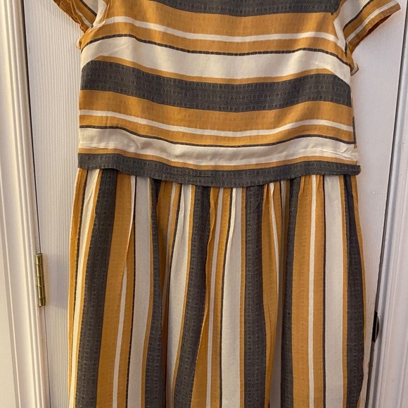 Summer Cottagecore Altar'd State Striped Mini Dress in Yellow and Gray - Picture 4 of 6